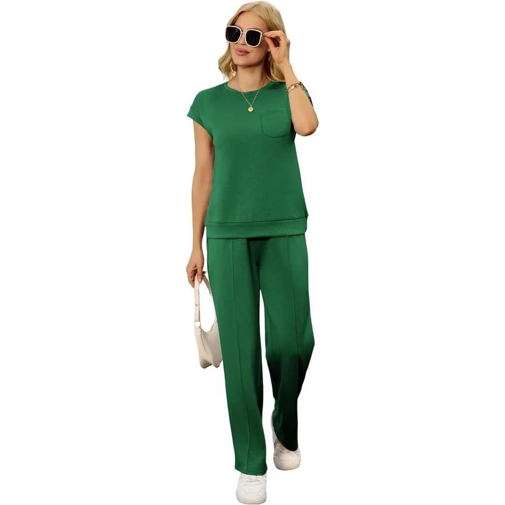Women’s 2-Piece Lounge Set Casual Summer Wide Leg Pants Comfortable